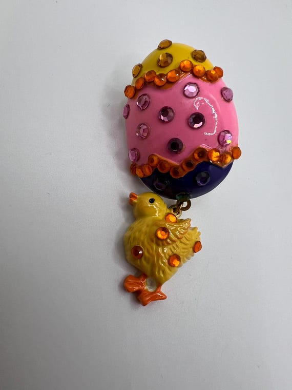 Vintage Easter Earrings-Easter Egg with Chick-Emb… - image 4