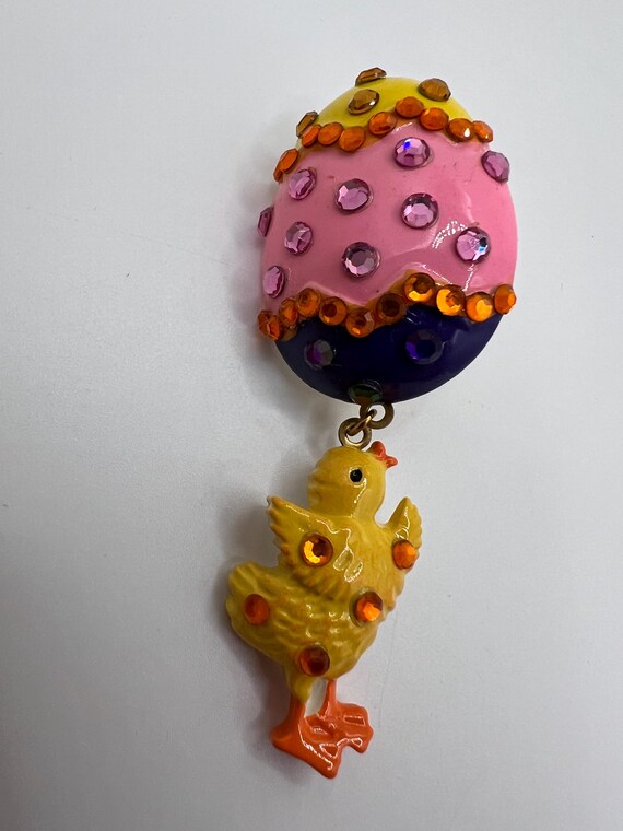 Vintage Easter Earrings-Easter Egg with Chick-Emb… - image 3