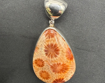 Vintage Starborn Fossil Coral and Sterling Silver Pendant