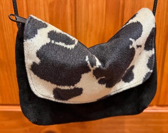 Vintage Suede Small Cross Body Handbag-Black/Cowhide Flap