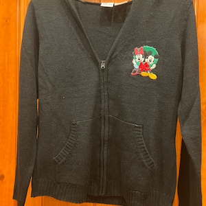 Vintage Disney Hooded Mickey & Minnie Christmas Sweater-Black-Adult Small