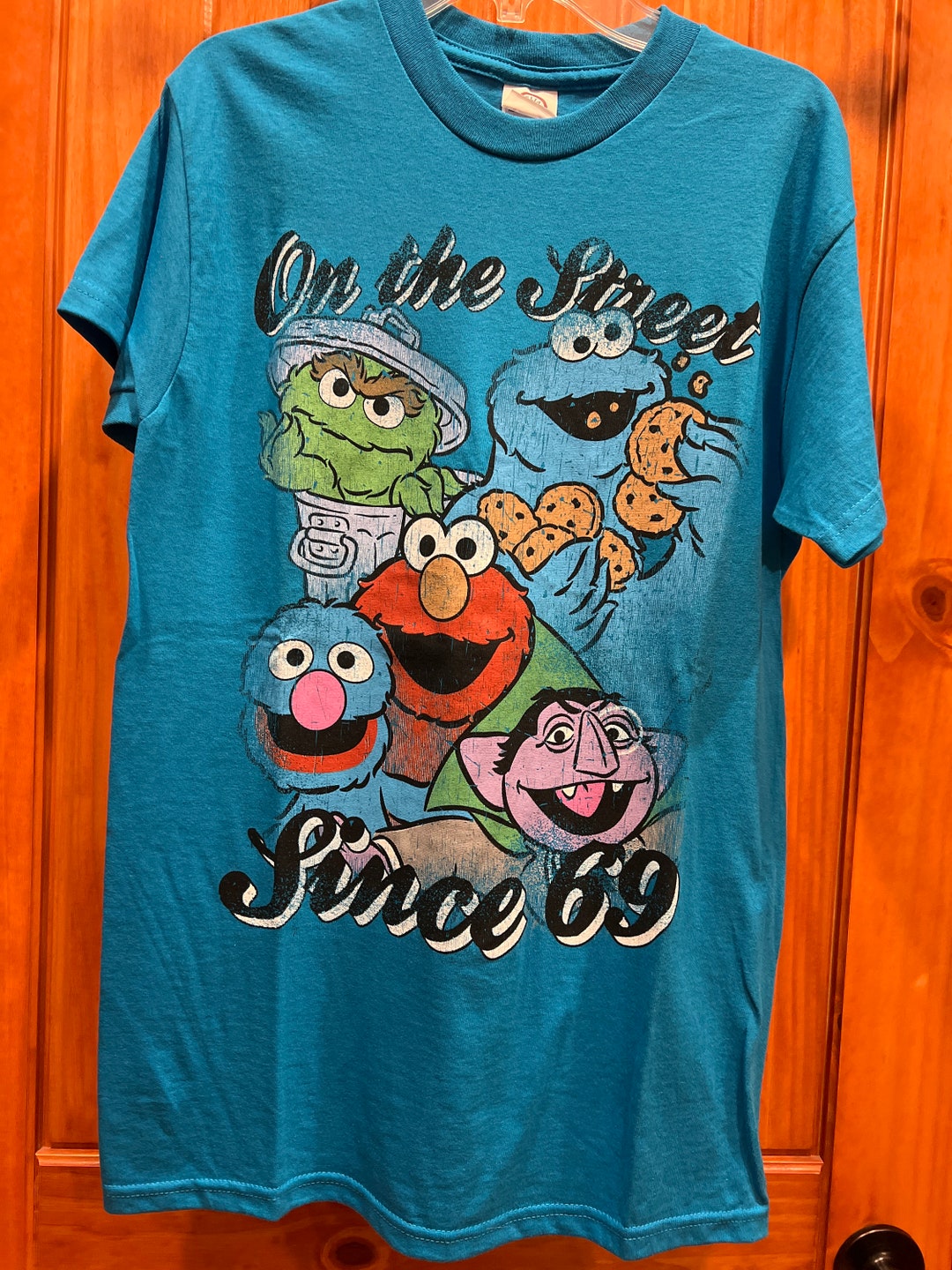 Rare Sesame Street “on the Street Since 69” T-shirt-blue-adult