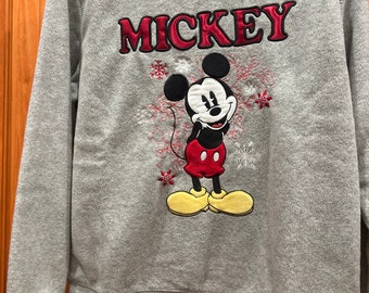 Vintage 2000 Disney Mickey Mouse Fleece Sweatshirt-Christmas-Grey-Adult Medium