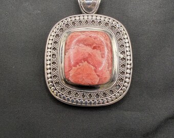 Vintage Large Sterling Silver and Rhodochrosite Gemstone Pendant