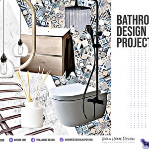 Bathroom interior design, Custom Online Interior Design, Interior Design Service, One room e-design service, Bespoke room interior design
