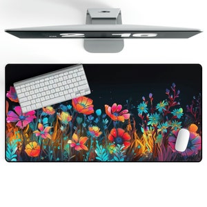 Mouse Pad XXL Wildflower Neon Water Desk Mat Large Mousepad with Stitched Edges, Keyboard Mouse Mat Desk Pad for Work Game Office Home XXL