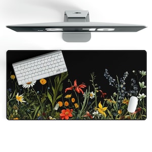 Mouse Pad XXL Wildflower Black Desk Mat Large Mousepad with Stitched Edges, Keyboard Mouse Mat Desk Pad for Work Game Office Home XXL