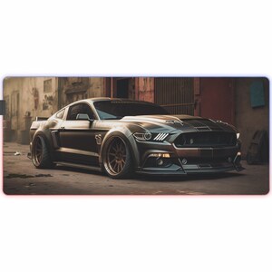 Mustang LED gaming-muismat (met verlichting via USB), bureauonderlegger, XXL muismat Ford Mustang, bureaumat Ford Mustang, kantoor