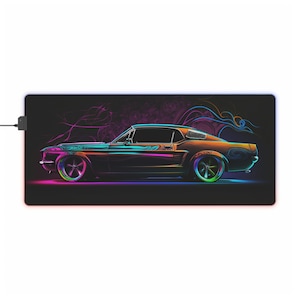 Mustang Desk Pad, Illuminated, Mouse Pad XXL Mustang, Ford, Mustang, Gaming Mouse Pad, Gift Idea, Mustang LED Gaming Mouse Pad