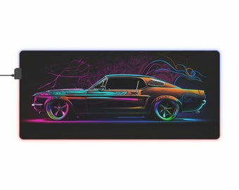 Mustang Desk Pad, Illuminated, Mouse Pad XXL Mustang, Ford, Mustang, Gaming Mouse Pad, Gift Idea, Mustang LED Gaming Mouse Pad