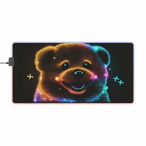 Bear LED gaming mouse pad (with lighting via USB), desk pad, XXL mouse pad Kawaii, desk mat bear, gaming mouse pad, office