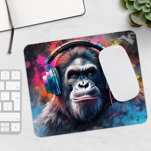 Mauspad Affe mit Kophörern, Mauspad, Affe, Geschenkidee, gaming mauspad, kleines Mauspad