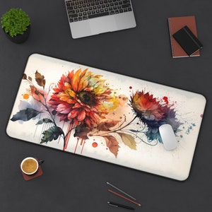 Watercolor Plants Mouse Pad, XXL Watercolor Flowers Desk Mat, Flowers, Watercolor,Floral Large Mousepad Desk Accessories Decor