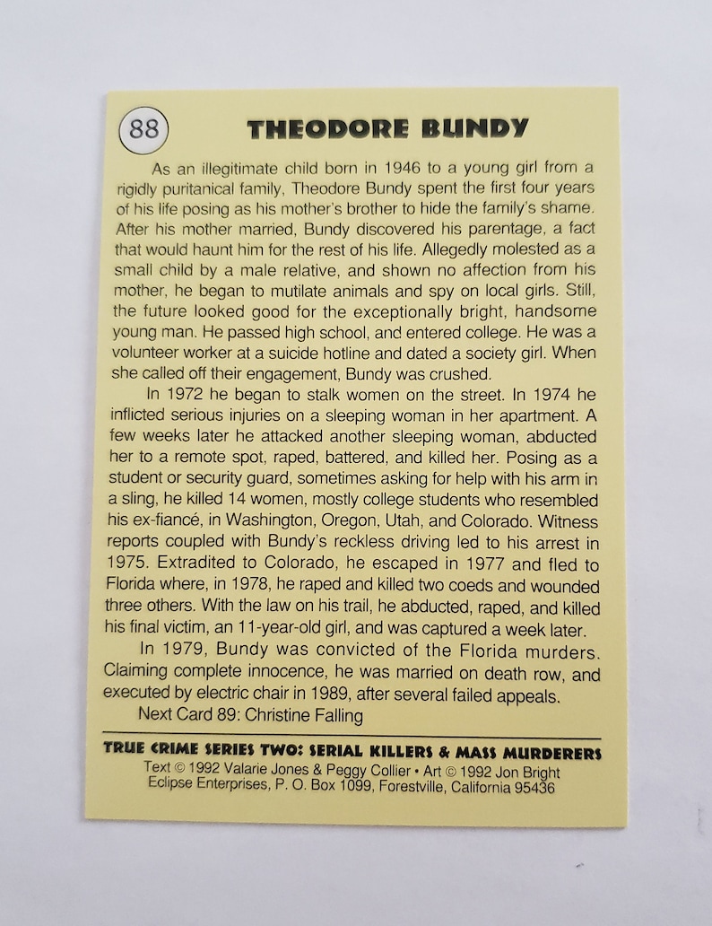 Serial Killer Collectible Card Numéro 88 Ted Bundy Theodore Etsy