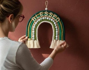 Tapices de macramé con diseño de arcoíris personalizados
