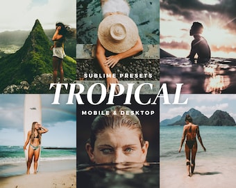 10 Tropical Lightroom Mobile & Desktop Presets, Vibrant Summer, Influencer, Earthy Tones, Beach Instagram Filters