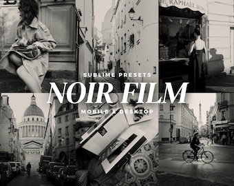 10 Noir Film Lightroom Mobile & Desktop Presets, Cinematic, BW, Monochrome, Analog, Vintage Camera Filters