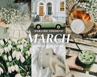 10 March Lightroom Mobile & Desktop Presets, Natural Look, Bright Airy, Warm Light, Spring Filters