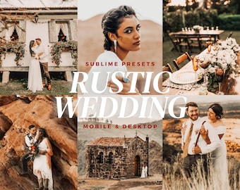 10 Rustic Wedding Lightroom Mobile & Desktop Presets, Boho Bridal, Earthy Tones, Vintage, Elopement Filters