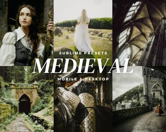 10 Medieval Lightroom Mobile & Desktop Presets, Gothic, Renaissance, Knightcore, Moody, Fantasy, Cottagecore, Cinematic Filters