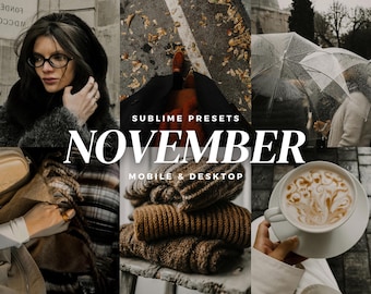 10 November Lightroom Mobile & Desktop Presets, Dark, Moody, Autumn, Muted, Dark Academia, Fall Filters