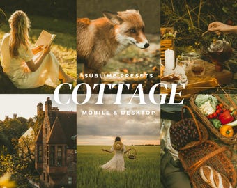 10 Cottage Lightroom Mobile & Desktop Presets, Warm, Vintage, Rustic, Moody Fall, Cinematic, Whimsical Filters
