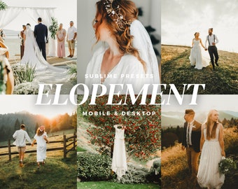 10 Elopement Lightroom Mobile & Desktop Presets, Bright Airy, Couples Photoshoot, Bridal, Wedding Photography Filters