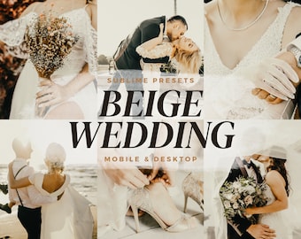 10 Beige Wedding Lightroom Mobile & Desktop Presets, Elopement, Warm Tones, Bright Airy, Bridal Filters