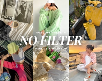 10 No Filter Lightroom Mobile & Desktop Presets, Clean Natural Look, Vibrant, Bright Airy Filters