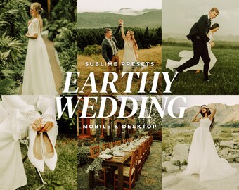10 Earthy Wedding Lightroom Mobile & Desktop Presets, Bright, Natural Look, Boho, Elopement, Bridal Filters