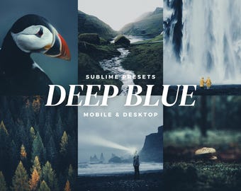 10 Deep Blue Lightroom Mobile & Desktop Presets, Nordic, Moody, Atmospheric, Professional Landscape Photography Filters
