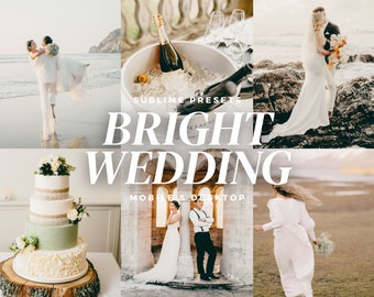 10 strahlende Lightroom-Presets für Mobilgeräte und Desktop-Computer zur Hochzeit: Natürliche Töne, Elopement, klarer Look, Brautfilter