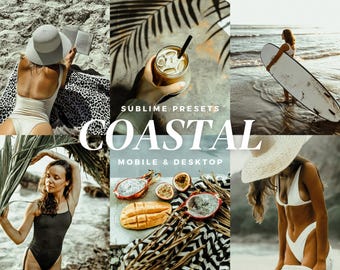 10 Coastal Lightroom Mobile & Desktop Presets, Tropical, Muted, Moody, Summer, Earthy Tones, Beach Filters