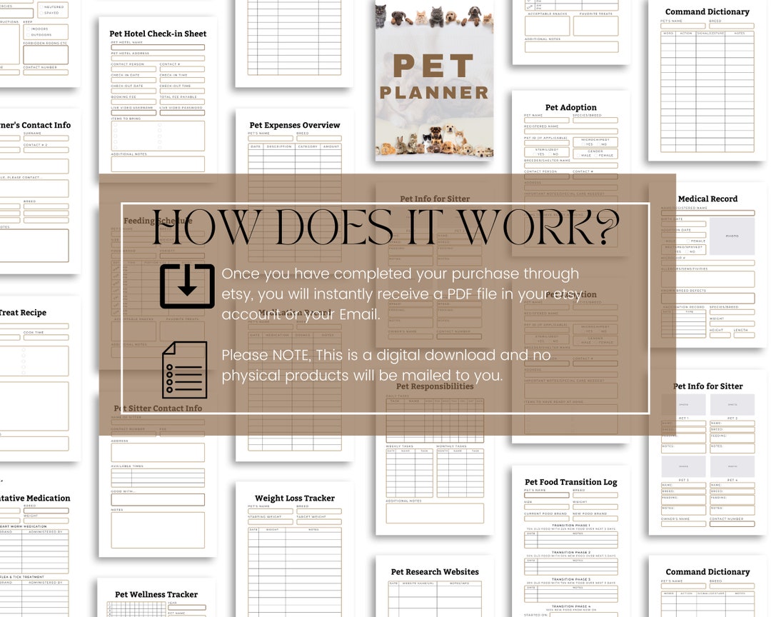 Printable Pet Planner Fillable Pet Planner Pet Care Planner - Etsy