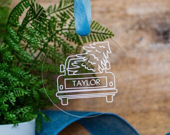 Christmas Tree Truck Ornament with Name | Personalized Christmas Ornament