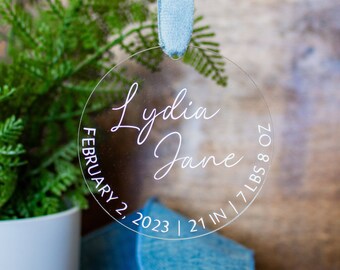 Personalized Baby Ornament with Name, Birthday, Length, & Weight