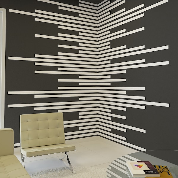 Wandpaneel aus weißen Holzlamellen, Wandlamellenpaneel zum Abziehen und Aufkleben, weiße dekorative Wandfliese aus Holz, Wandpaneele zum Abziehen und Aufkleben, 3D-Wandfliesen