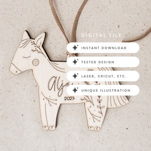 Horse Ornament Laser Cut Plans for Lightburn, Glowforge, Xtool, Horse Svg Glowforge project, Dala Horse Ornament