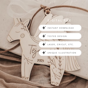 Unicorn Ornament Laser Cut File: Customizable SVG Glowforge Ready (Digital Download)
