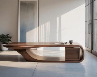 Mesa de centro escultural moderna con diseño curvo para oficina en casa