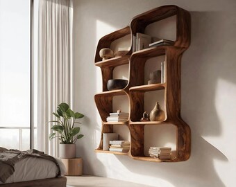 Modern Sculptural Floating Bookshelf For Bedroom Or Living Room