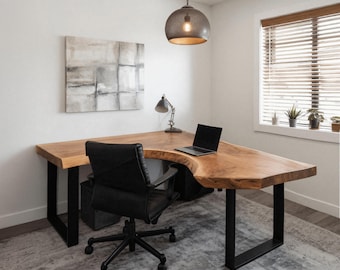 Modern Live Edge L Shaped Desk For Home Workspace