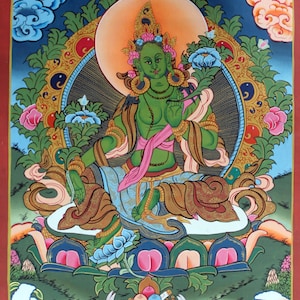 Original Handmade Green Tara Thangka | Tibetan Buddhist Art | Compassion & Protection Wall Decor | Meditation Gift, Mother Tara