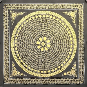 Mantra tibétain original peint à la main Om Mane Hum mandala de compassion Thangka peinture - véritable oeuvre d'art pour la méditation de Bouddha et le yoga