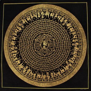 Genuine Hand-Painted Tibetan Mantra Om Mandala Thangka Painting - Perfect for Meditation, Yoga, and Home Decor