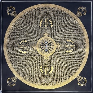 Genuine Hand-Painted Tibetan Mantra Mandala Thangka Painting 100x100 cm - Perfect for Meditation, Yoga, and Home Decor