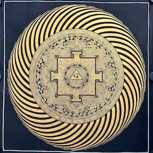 Echtes handgemaltes tibetisches 3D Mantra Mandala Thangka Gemälde 50x50 cm - Perfekt für Meditation, Yoga und Dekoration