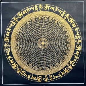 Genuine Hand-Painted Tibetan Bajra Mantra Mandala Thangka Painting 50x50 cm - Perfect for Meditation, Yoga, and Home Decor