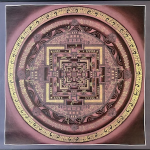 Original Hand-painted Purple Kalachakra Mandala Thangka, Wheel of Time Tibetan Wall Art & Decor,Dalai Lama.