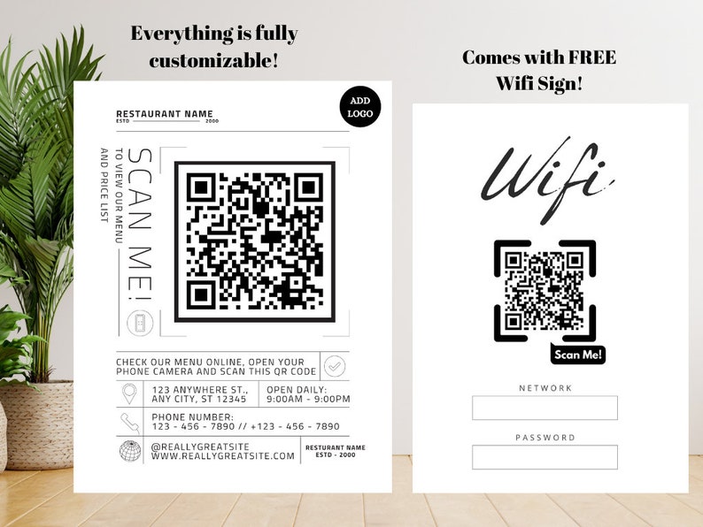 Printable Menu & Price List QR Code Sign Template, Scan to View Menu ...